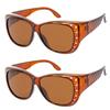 2 Pair The Starlet Polarized 55 mm Fit Over OTG Butterfly Rhinestone Sunglasses, 2 Brown view 1