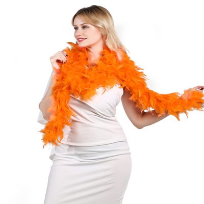 Flydreamfeathers 60 Gram, 2 yards Long Chandelle Feather Boa Great for Party, Wedding, Halloween Costume, Christmas Tree, Decoration(orange color_