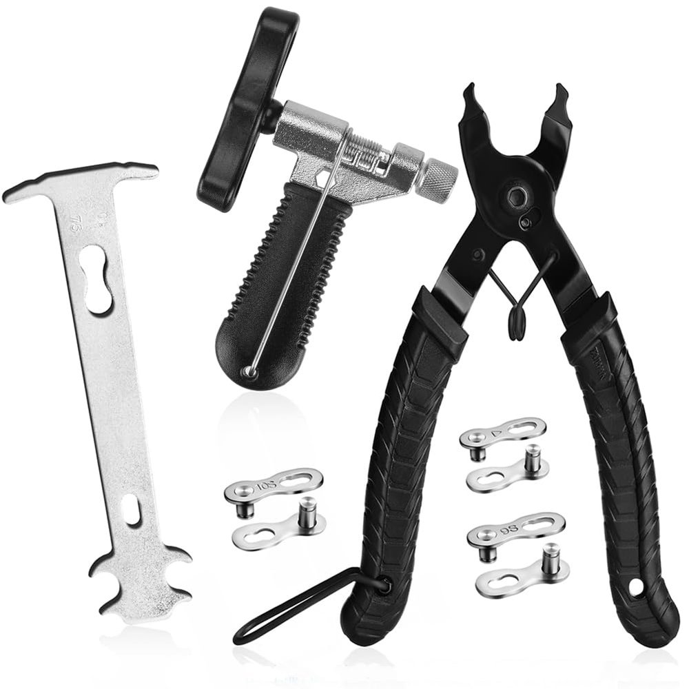 A AKRAF Bike Chain Tool Kit - Reinforced Breaker, Spare Pin & Hook - Link Pliers, Checker, 3 Links - Video Guide - Fits 7-11 & Single Speed