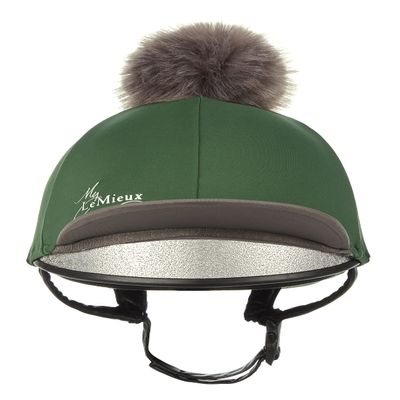 LeMieux Pom Pom Horse Riding Hat Silk with 4 Way Stretch Fabric Coordinates with Base Layers & Saddle Pads - Equestrian Headgear - One Size - Hunter Green