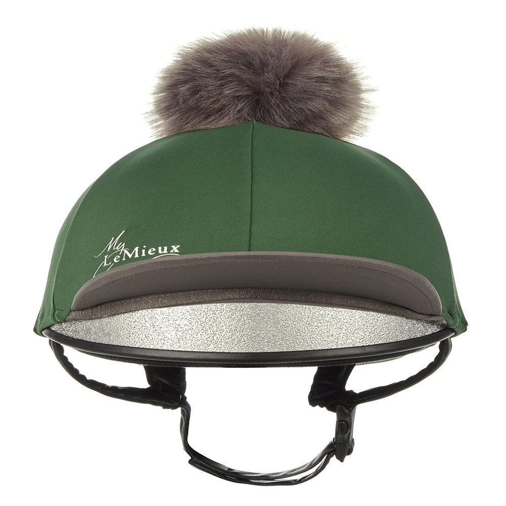 LeMieux Pom Pom Horse Riding Hat Silk with 4 Way Stretch Fabric Coordinates with Base Layers & Saddle Pads - Equestrian Headgear - One Size - Hunter Green