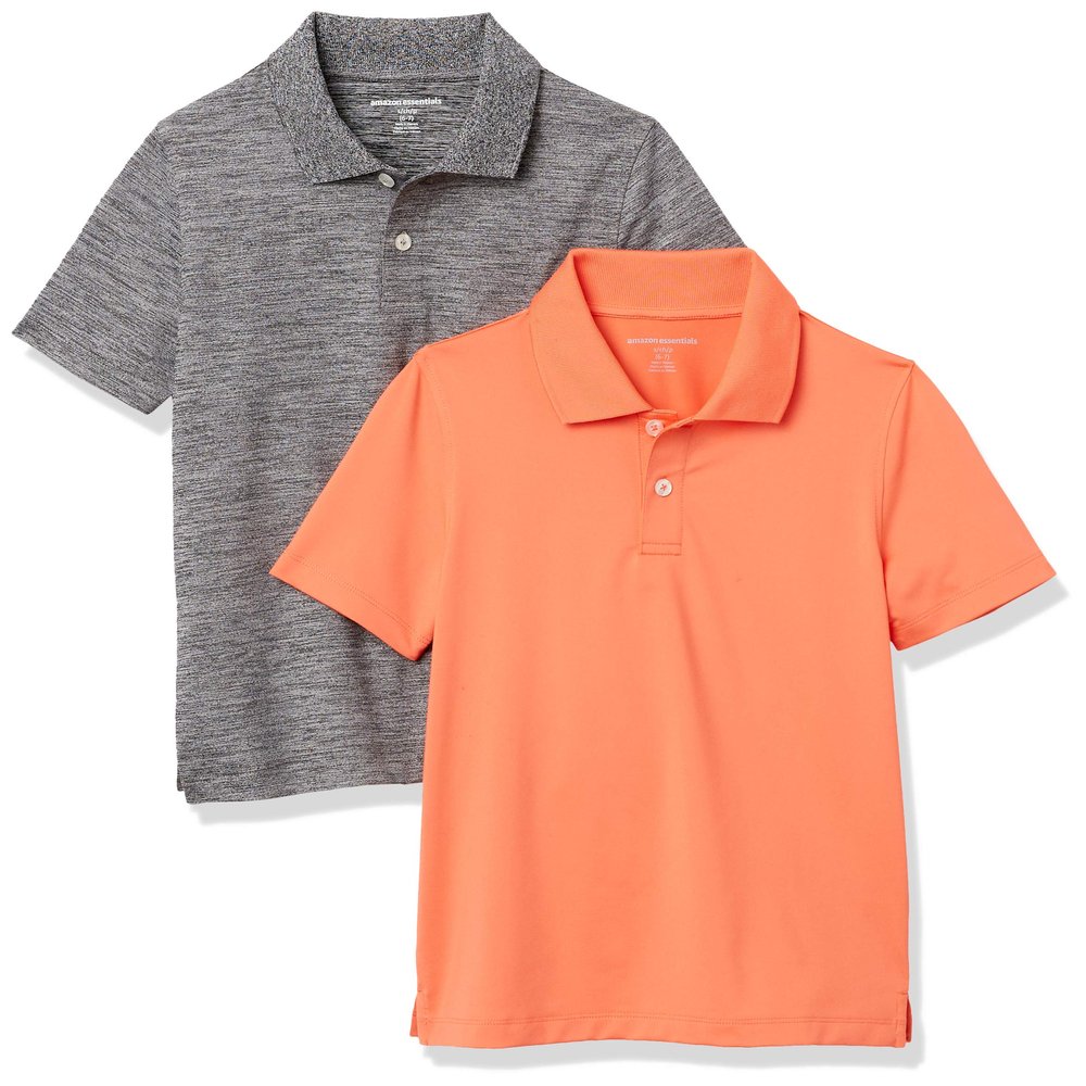 Amazon Essentials Boys' Active Performance Polo Shirts, 2-Pack Orange/Grey, XX-Large