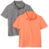 Amazon Essentials Boys' Short-Sleeve Active Performance Polo Shirts, Pack of 2, Orange/Grey, Small view 1