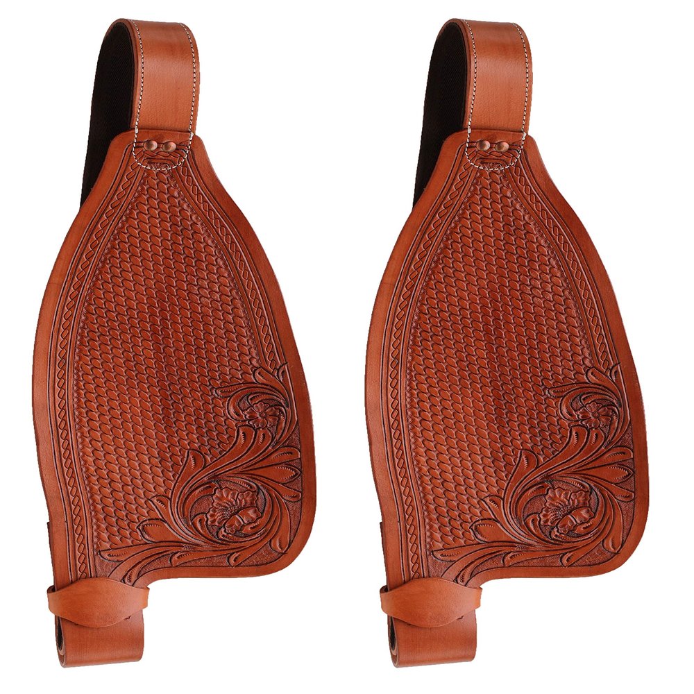 CHALLENGER Horse Western Hand Tooled Leather Replacement Plain Saddle Fenders Dark Tan 5205