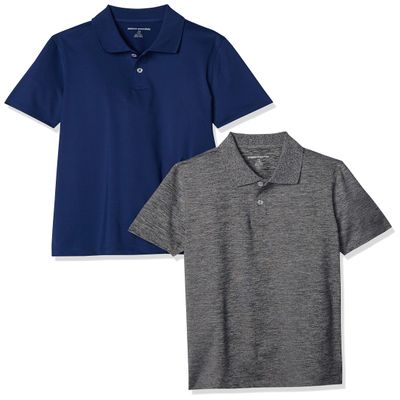 Amazon Essentials Toddler Boys' Short-Sleeve Active Performance Polo Shirts for School Uniform, Pack of 2, Navy/Grey, 2T