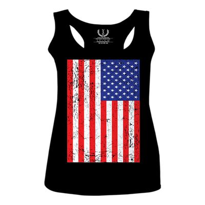 0073. Vintage u.s. American Flag United States of America USA Proud Patriotic Style Women's Tank Top Racerback (Black, X Small)
