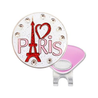 NAVIKA I Love Paris Eiffel Tower Golf Ball Marker with Austrian Crystals | Hat Clip Included | France Themed Golfing Accessory | Elegant Tournament Gift for Women