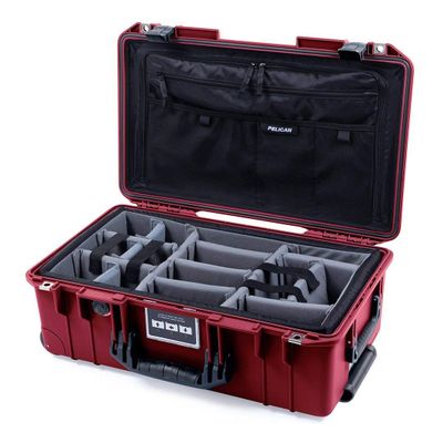 Pelican Oxblood & Black 1535 air case with Grey CVPKG dividers & Combo-Pouch lid Organizer.