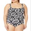 Anne Cole Women's Bandeau Blouson One Piece Swimsuit, Black White, 24W view 3