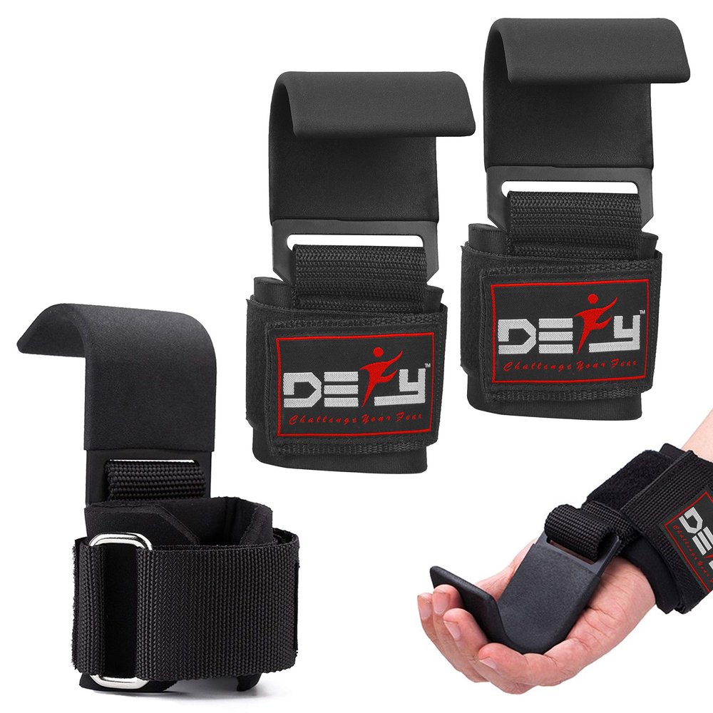 DEFY Challenge Your Fear Weight Lifting Hooks for Men & Women - Heavy Duty Lifting Straps for Pull Ups - Thick Neoprene Padding, Double Stitching, Non-Slip Resistant Coating Lifting Grips