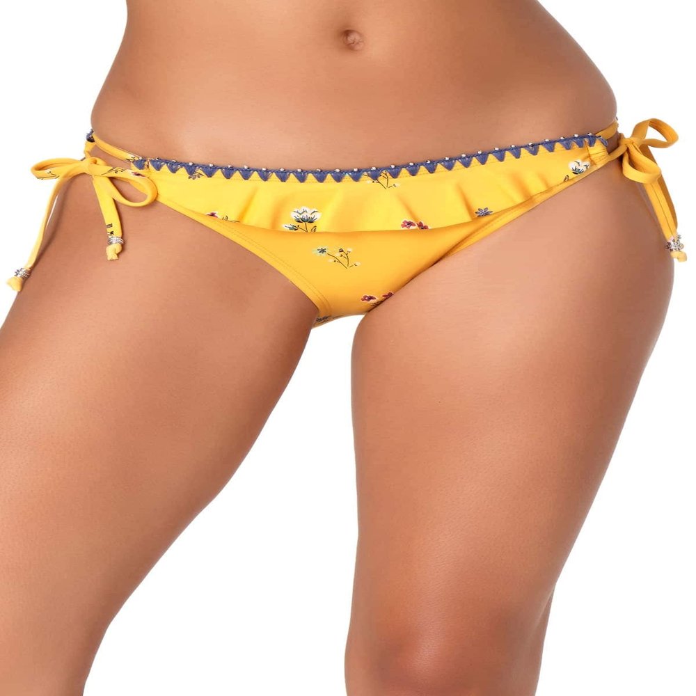 Anne Cole Studio Ruffle String Bikini Bottom Yellow