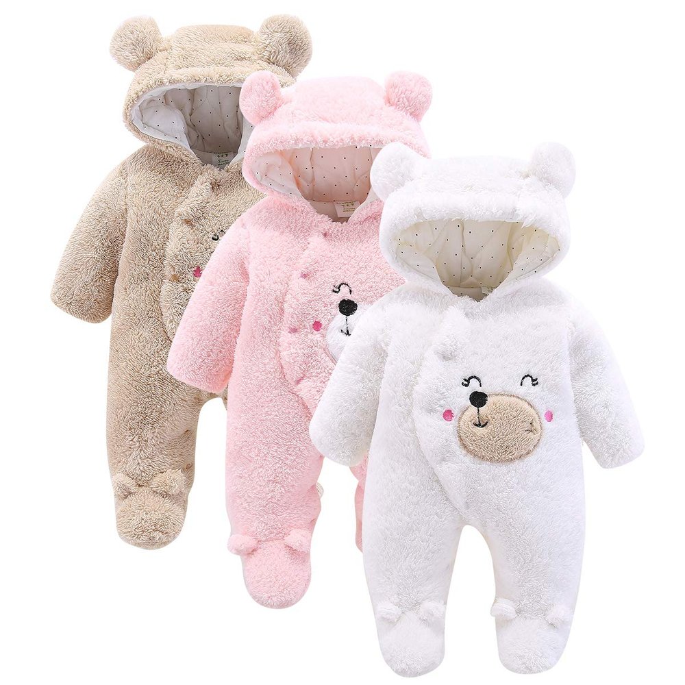 Tianhaik Newborn Baby Winter Snowsuit Footed Coat Warm Thicken Jumpsuit Pram Hoodie Romper