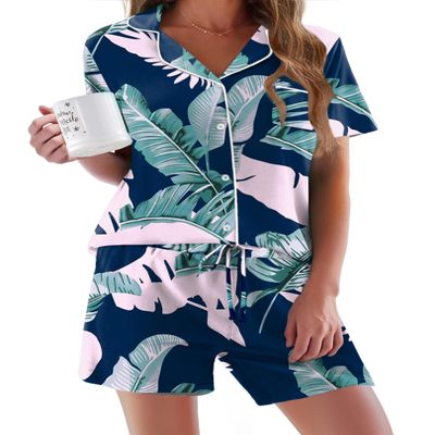 Ekouaer Womens Pajamas Set Comfy Cotton Short Sleeve Sleepwear Button Down Pjs Set(PAT2,Small)