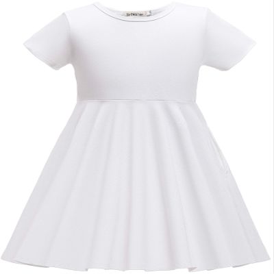 TriKalor Girls Dresses Short Sleeve Solid Color Skater Casual Twirly Dress with Pockets White 4-5T