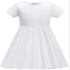 TriKalor Girls Dresses Short Sleeve Solid Color Skater Casual Twirly Dress with Pockets White 4-5T view 1
