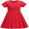 TriKalor Girls Dresses Short Sleeve Solid Color Skater Casual Twirly Dress with Pockets Red 10-12 Years view 1