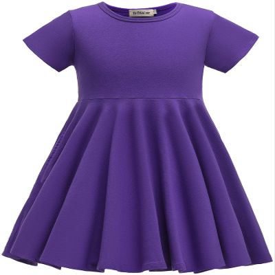 TriKalor Girls Dresses Short Sleeve Solid Color Skater Casual Twirly Dress with Pockets Purple 10-12 Years