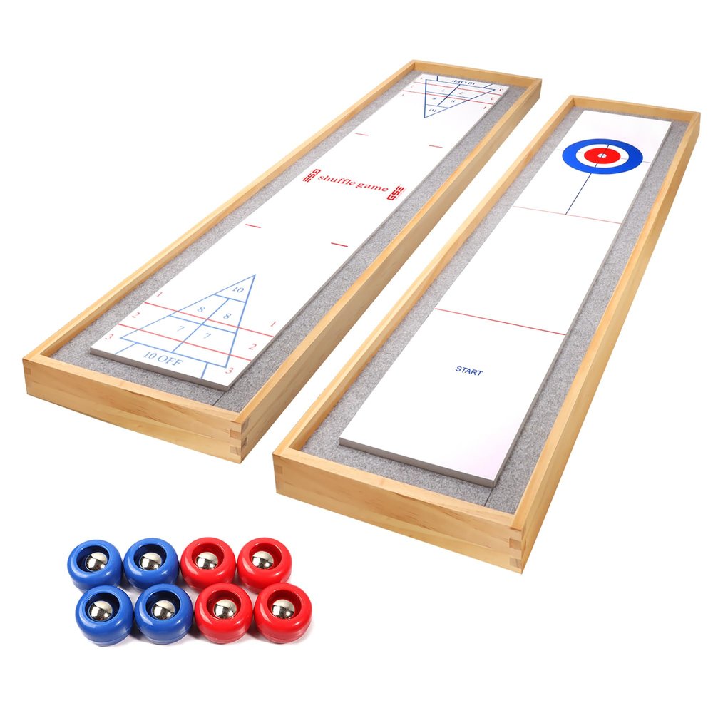 GSE Games & Sports Expert 2-in-1 Solid Wood Shuffleboard and Curling Tabletop Game Board Set with 8 Rollers for Family and Friends