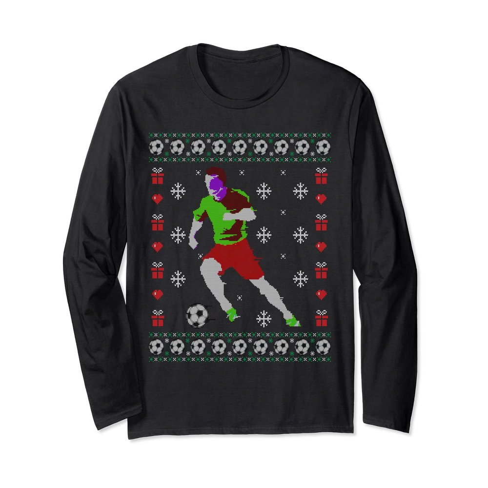 Christmas Costume Party Soccer Jersey Ugly Xmas Sweater Gift Long Sleeve T-Shirt