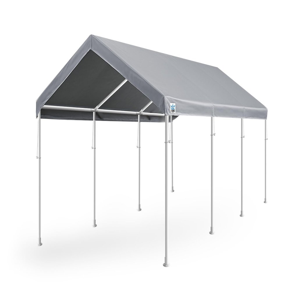 King Canopy Hercules 10-Feet by 20-Feet, 2-Inch Hammertone Steel Frame, 8-Leg, Carport, Grey