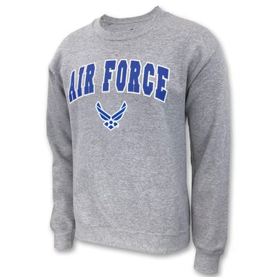 Armed Forces Gear United States Air Force Arched Wings Logo Crewneck Sweatshirt, Small (Grey)