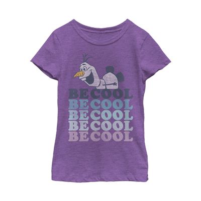 Fifth Sun Frozen 2 Olaf BE Cool Girl's Heather Crew Tee, Purple Berry, Medium