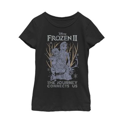 Fifth Sun Frozen 2 Sketchy Group Girl's Solid Crew Tee, Black, Small
