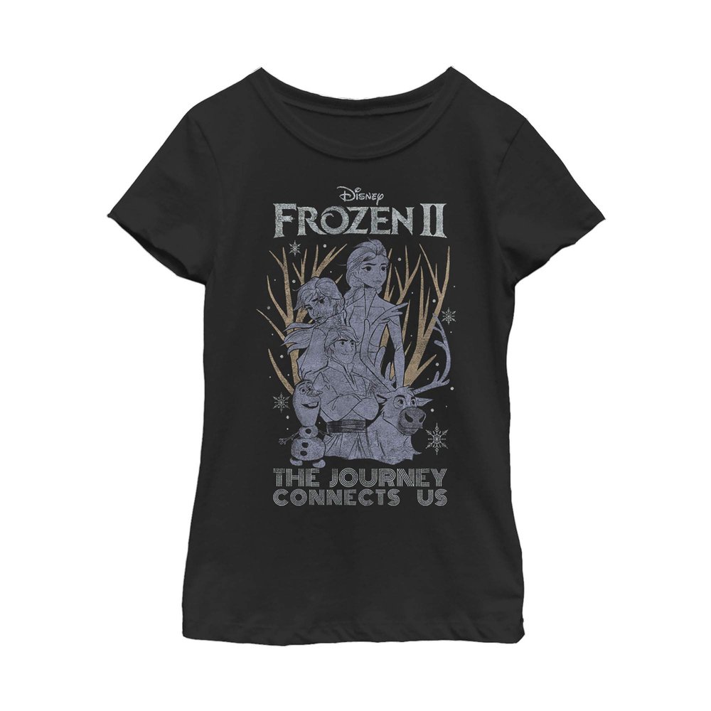 Fifth Sun Frozen 2 Sketchy Group Girl's Solid Crew Tee, Black, Small