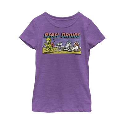 Star Wars Rise of Skywalker Rebel Droids Girls Short Sleeve Tee Shirt, Purple Berry, Small