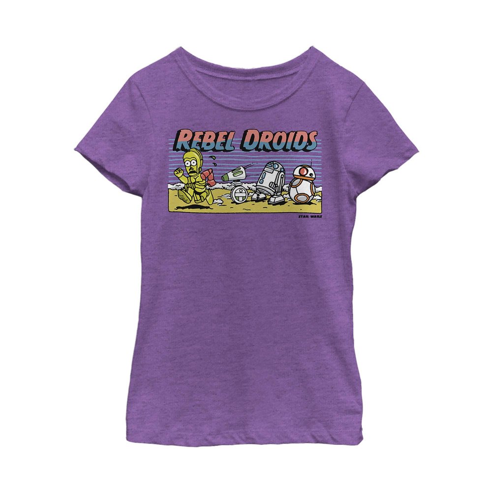 Star Wars Rise of Skywalker Rebel Droids Girls Short Sleeve Tee Shirt, Purple Berry, Small