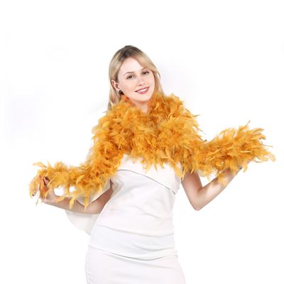 Flydreamfeathers 60 Gram, 2 yards Long Chandelle Feather Boa Great for Party, Wedding, Halloween Costume, Christmas Tree, Decoration(gold yellow color_
