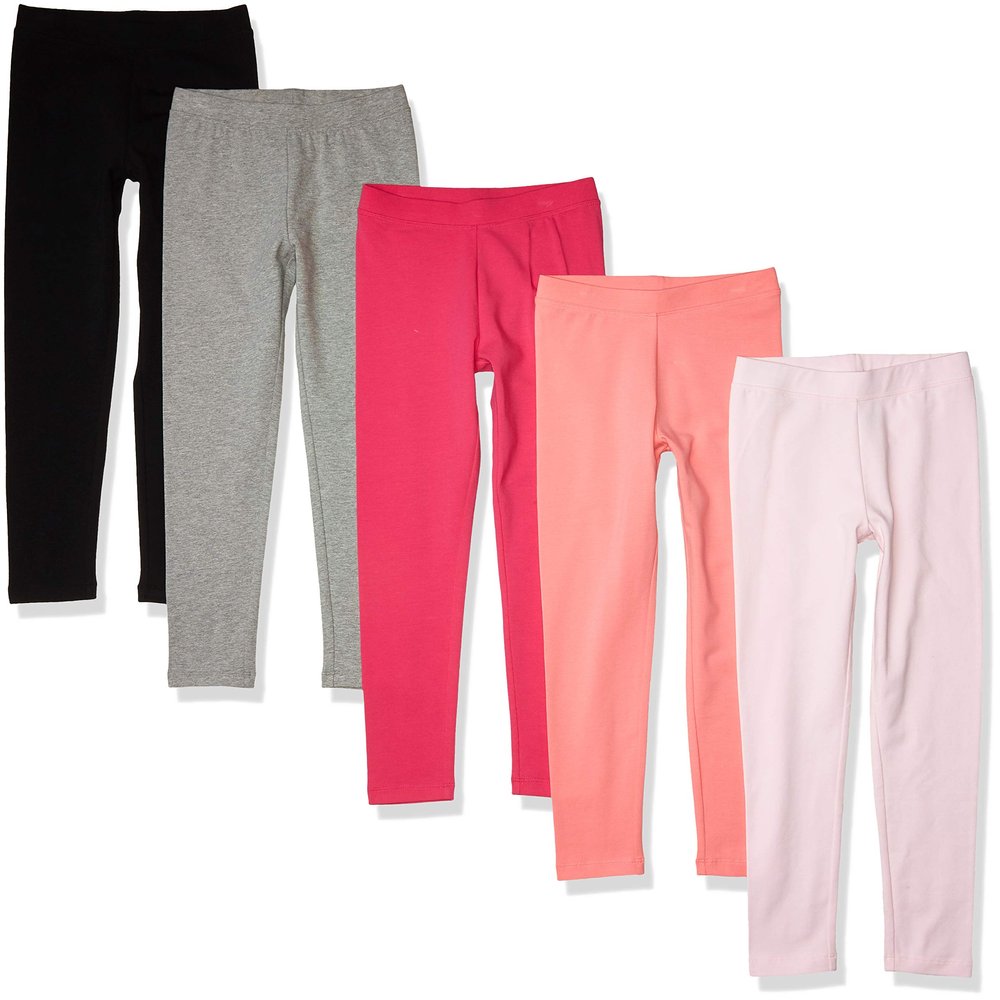 Amazon Essentials Toddler Girls' Leggings, Pack of 5, Black/Grey Heather/Light Pink/Peach/Red, 2T