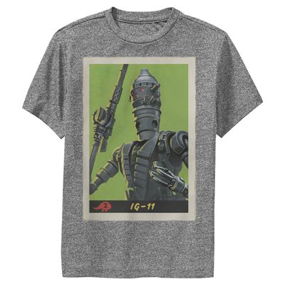 STAR WARS Boy's The Mandalorian IG-11 Droid Card Performance Tee - Charcoal Heather - Medium
