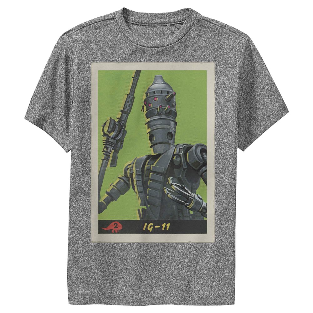 STAR WARS Boy's The Mandalorian IG-11 Droid Card Performance Tee - Charcoal Heather - Medium