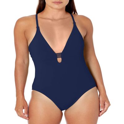 Cole of California Women's Standard Plunge One Piece Swimsuit, Navy, 6
