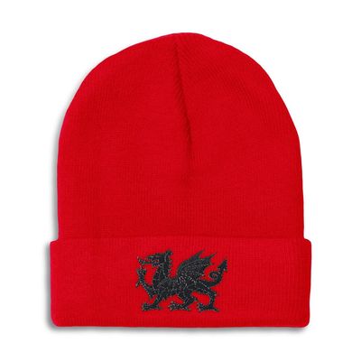 Beanies for Men Welsh Wales Flag Dragon Style B Embroidery Flags Winter Hats for Women Acrylic Skull Cap 1 Size Red Design Only