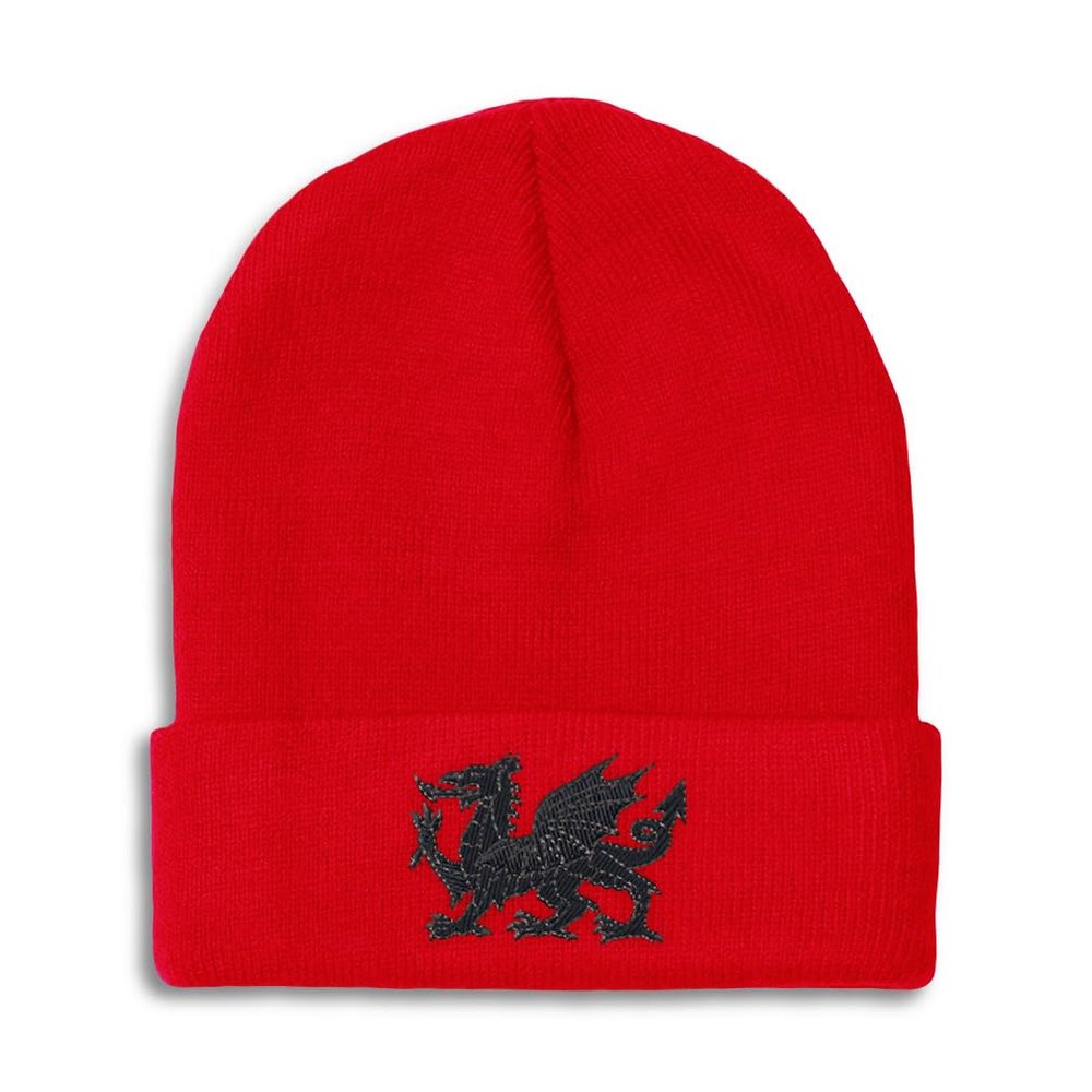 Beanies for Men Welsh Wales Flag Dragon Style B Embroidery Flags Winter Hats for Women Acrylic Skull Cap 1 Size Red Design Only