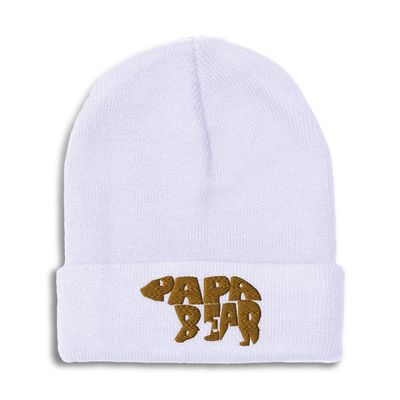 Beanies for Men Papa Bear Father Daddy Dad Father's Day Skull Cap Winter Hats for Women Acrylic One Size White Design Only