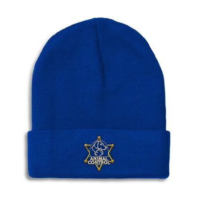 Beanies for Men Animal Control A Embroidery Skull Cap Winter Hats for Women Acrylic One Size Royal Blue Design Only