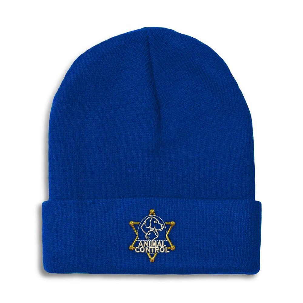 Beanies for Men Animal Control A Embroidery Skull Cap Winter Hats for Women Acrylic One Size Royal Blue Design Only