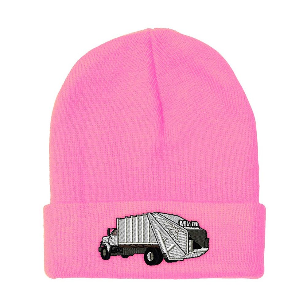 Beanies for Men Garbage Truck Embroidery Trucks Winter Hats for Women Acrylic Skull Cap 1 Size Soft Pink Design Only