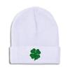 Beanies for Men 4 Leaf Clover Embroidery St Patrick's Day Shamrock Winter Hats for Women Acrylic Skull Cap 1 Size White Design Only