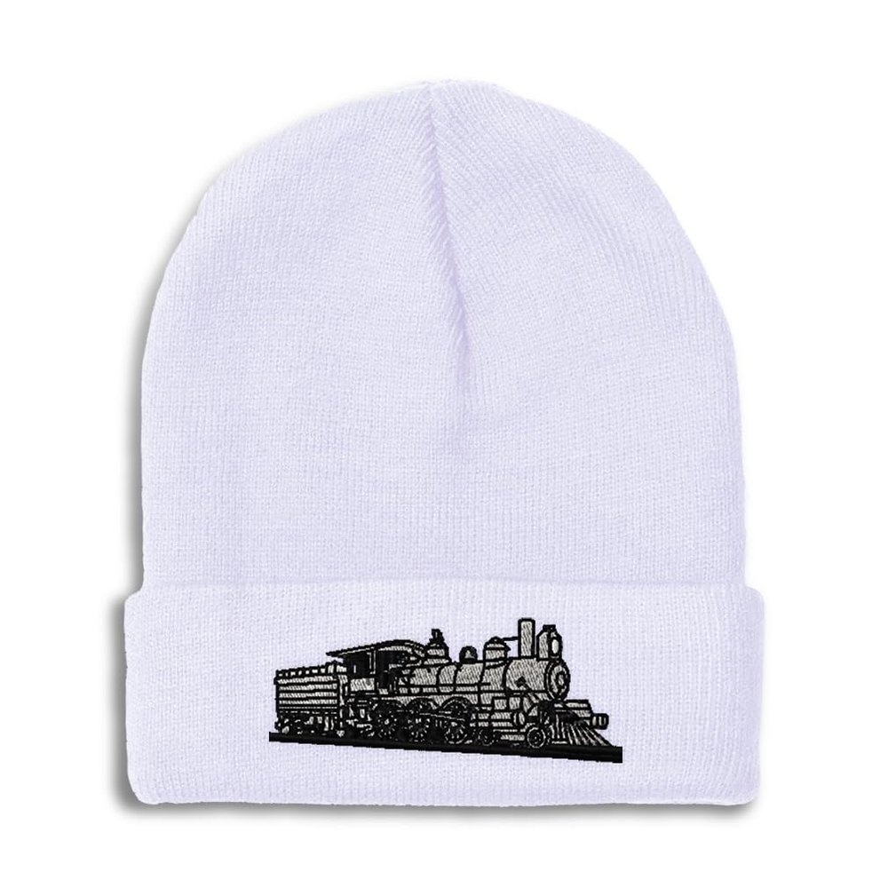 Speedy Pros Beanies for Men Train D-6-0 Embroidery Skull Cap Winter Hats for Women Acrylic One Size White Design Only