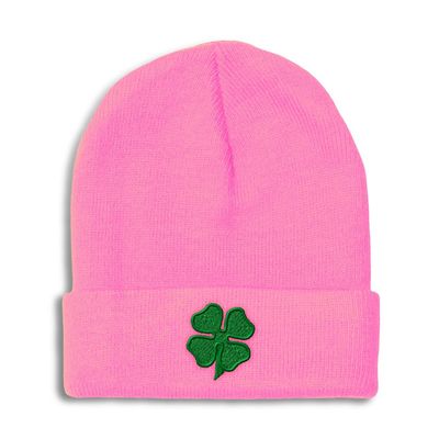 Beanies for Men Four Leaf Clover Ireland Irish St Patrick's Skull Cap Winter Hats for Women Acrylic One Size Soft Pink Design Only