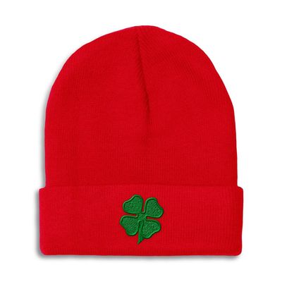 Beanies for Men Four Leaf Clover Ireland Irish St Patrick's Skull Cap Winter Hats for Women Acrylic One Size Red Design Only