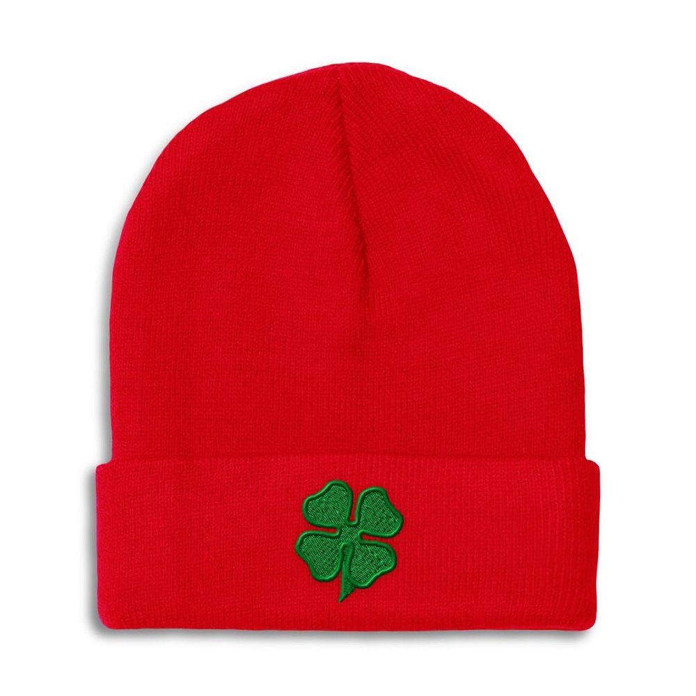 Beanies for Men Four Leaf Clover Ireland Irish St Patrick's Skull Cap Winter Hats for Women Acrylic One Size Red Design Only