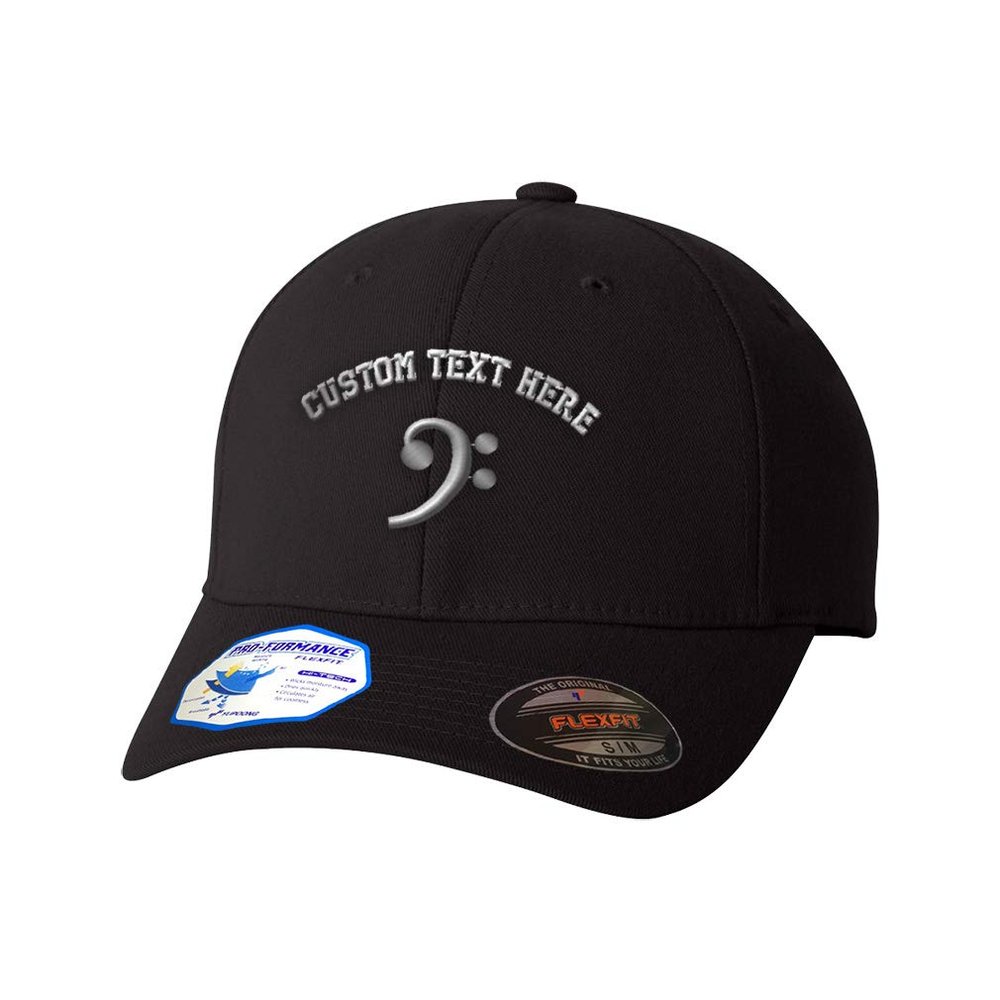 Custom Flexfit Hats for Men & Women Music Bass Clef A Embroidery Polyester Dad Hat Baseball Cap Black Personalized Text Here Large XLarge