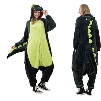 Jammies For Parties Animal Pajamas for Adult Unisex Cosplay Costume Plush One Piece (Youth(4.10'-5.5'), Dinosaur)