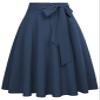 Belle Poque Flared Skirt Elegant Woman Skirts High Waist with Pocket Dark Blue Size XL