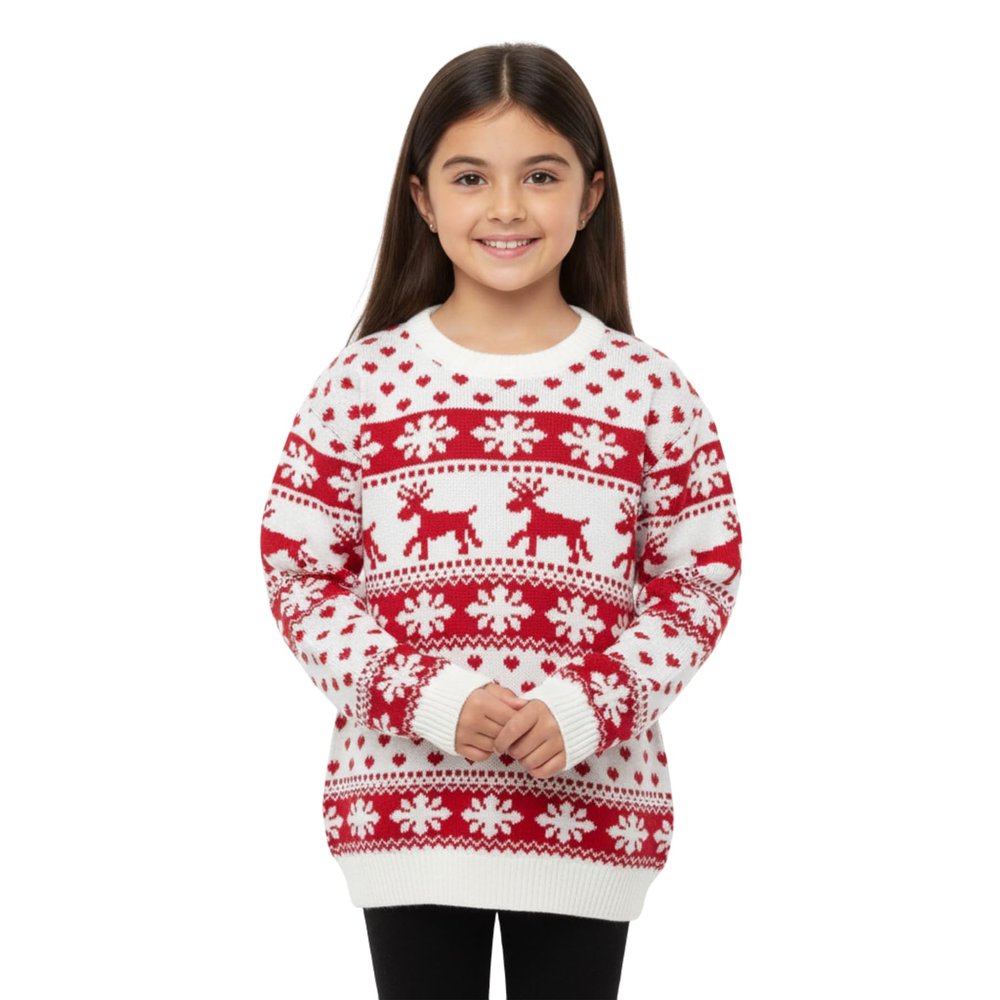 Janisramone New Kids Girls Boy Reindeer Print Christmas Jumper Children Retro Winter Sweater